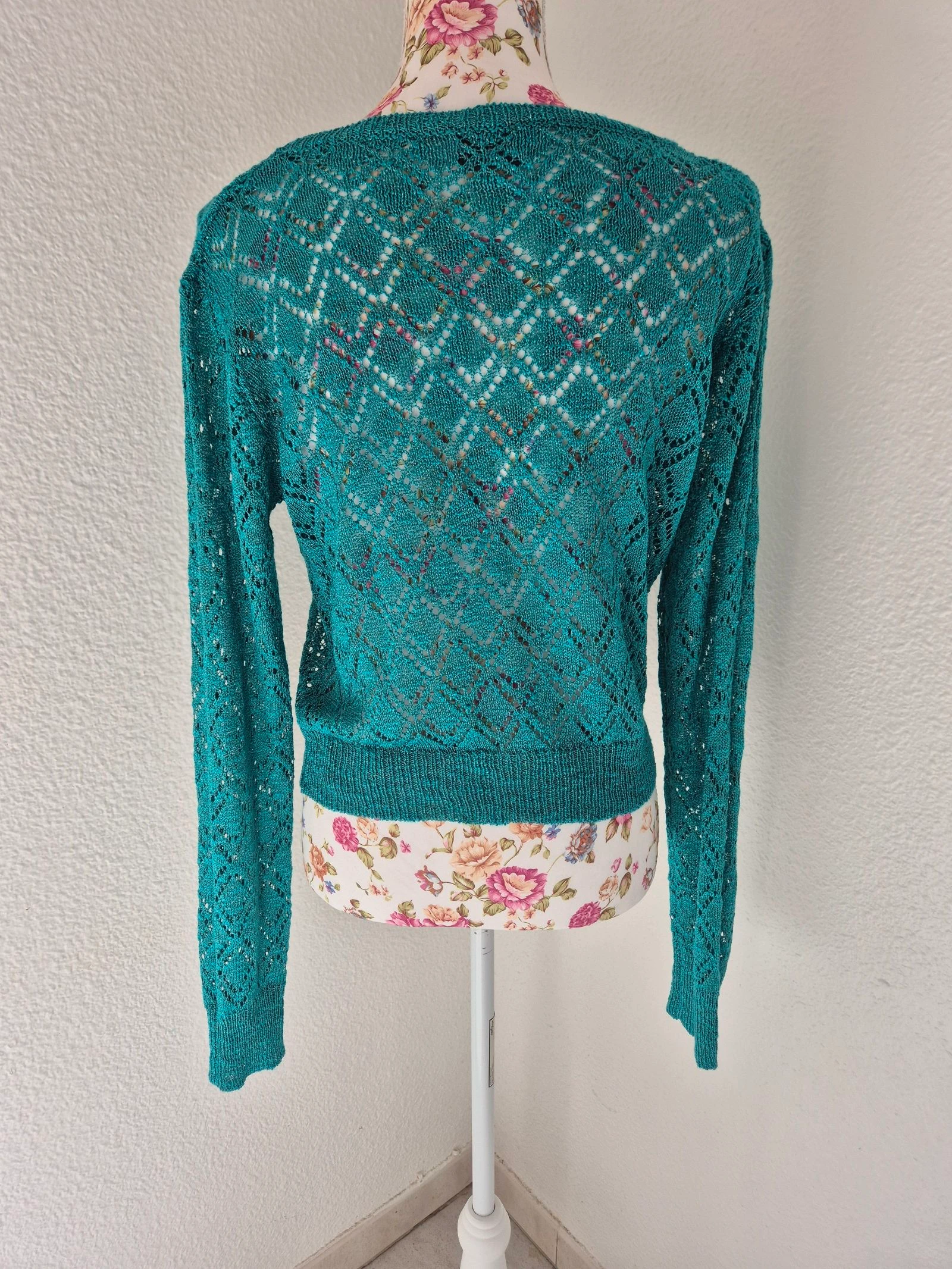 Molly Bracken Blusa de malha aberta turquesa feminina tamanho 38 M mangas longas estilo boêmio chique leve – photo 4